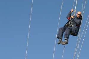 Boris ascends high up on to the mast to keep on lookout.